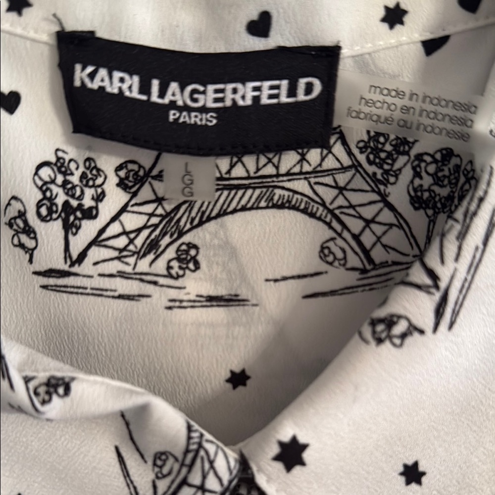 Karl Lagerfeld Parisian Eiffel Tower Print Blouse - Picture 3 of 5